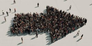 Imagem representando colaboração eficaz e trabalho cooperativo apontando para uma mesma direção e objetivos em comum.